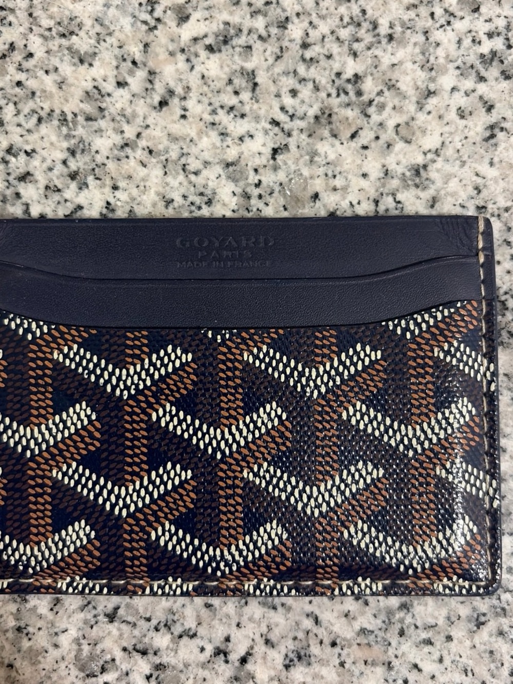 Goyard Navy, Brown & Cream Card Holder - Goyardine Chevron Pattern